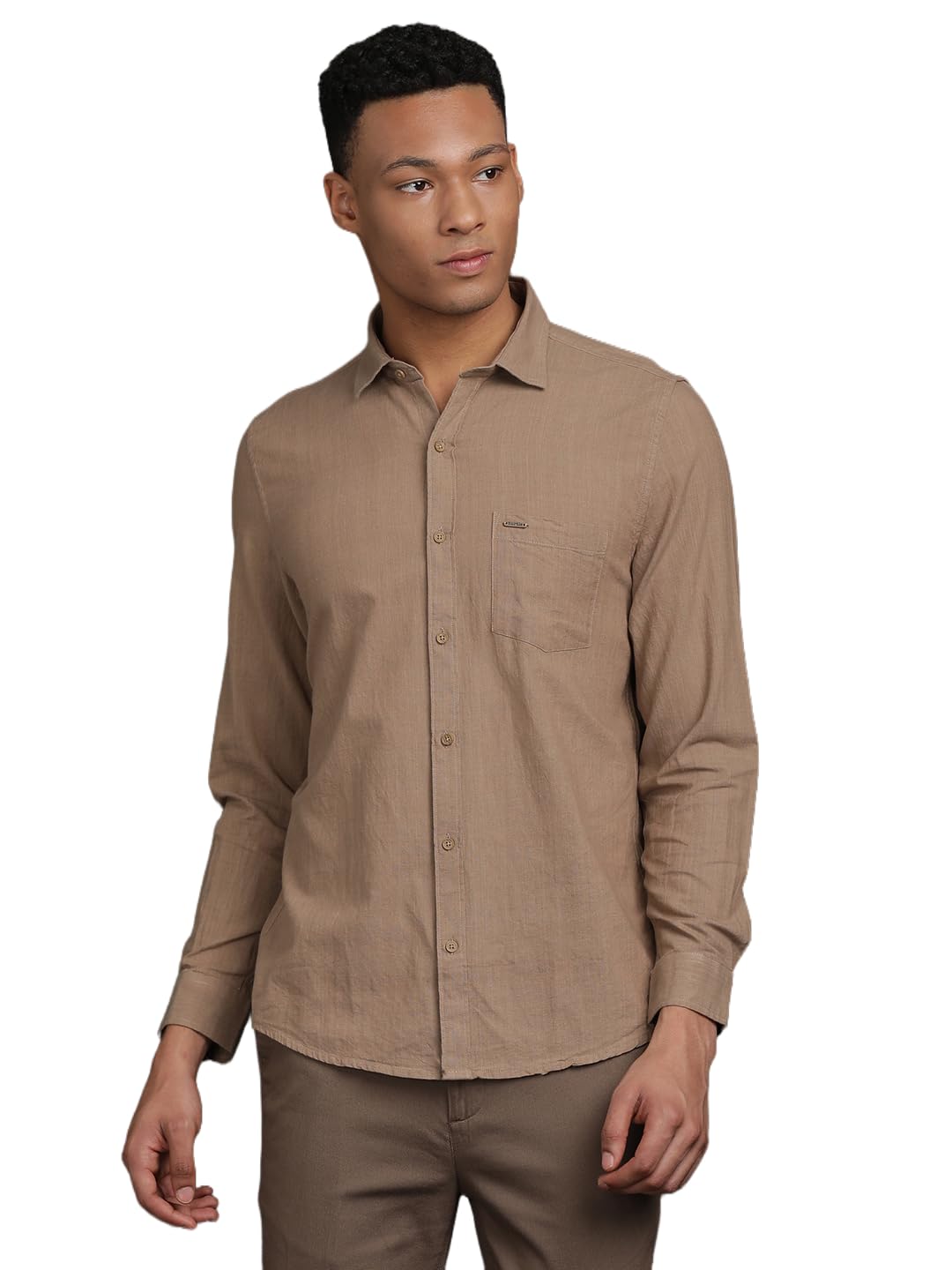 Turtle Men Brown Slim Fit Solid Handwoven Casual Shirt