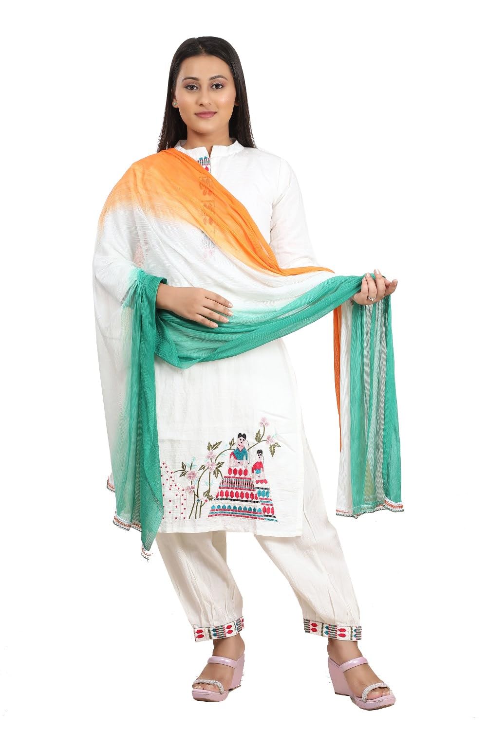 Fabme WomenS Tricolor/Tiranga Dupatta With Lace Border - For Republic Day/Independence Day
