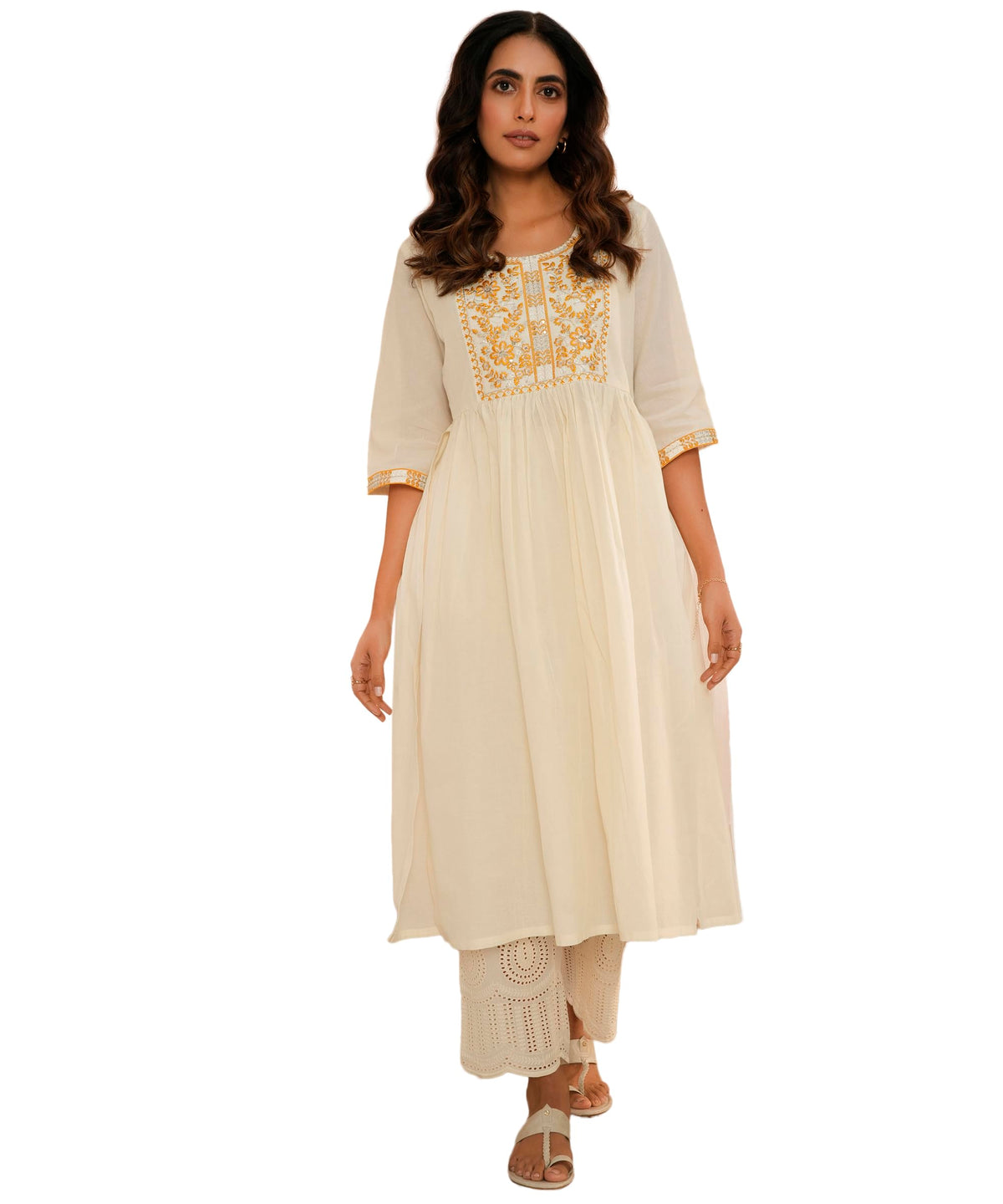 Libas Womens Cotton Printed A-Line Kurta (26725_Off White