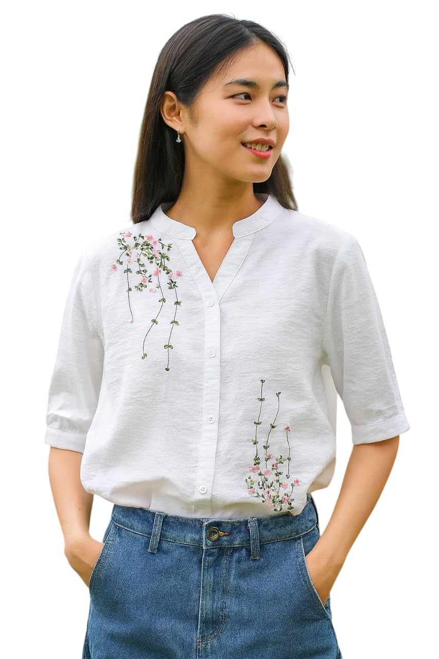 Litzo Shirts For Women Korean Style Short Sleeve Button Down | Regular Fit Western Latest Stylish Office Wear Tops Women (L-99-