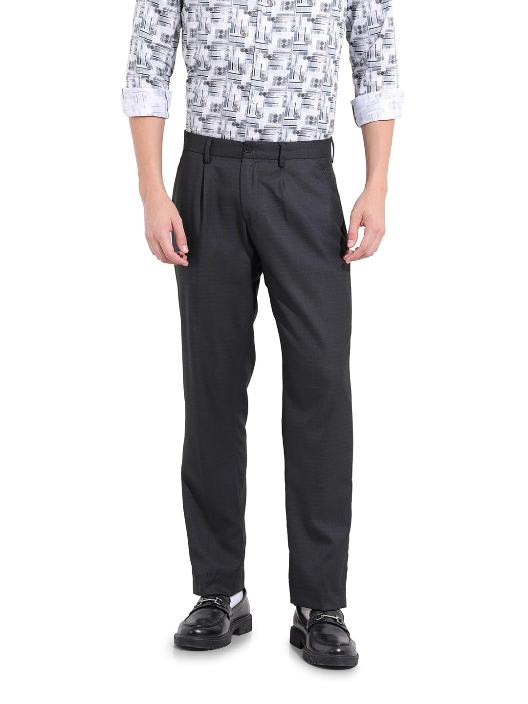 The Indian Garage Co Mens Regular Fit Checkered Mid-Rise Stretchable Formal Trousers Sweater