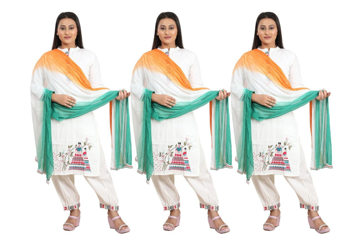 Fabme WomenS Tricolor/Tiranga Dupatta With Golden Work For Republic Day/Independence Day