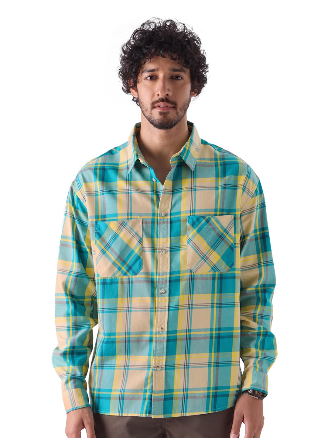 The Souled Store Checks: Scuba Dive Men and Boys Long Sleeve Button Front 100% Cotton Relaxed Fit Shirts Multicolour