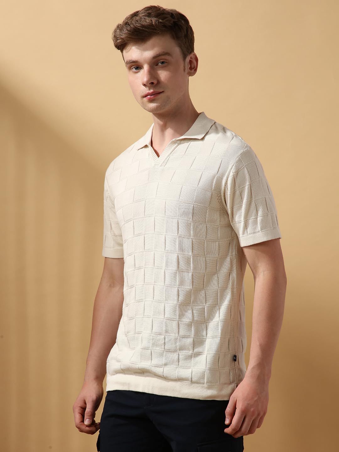 Dennis Lingo Men Marshmallow Textured Half Sleeves Regular Fit T Shirts