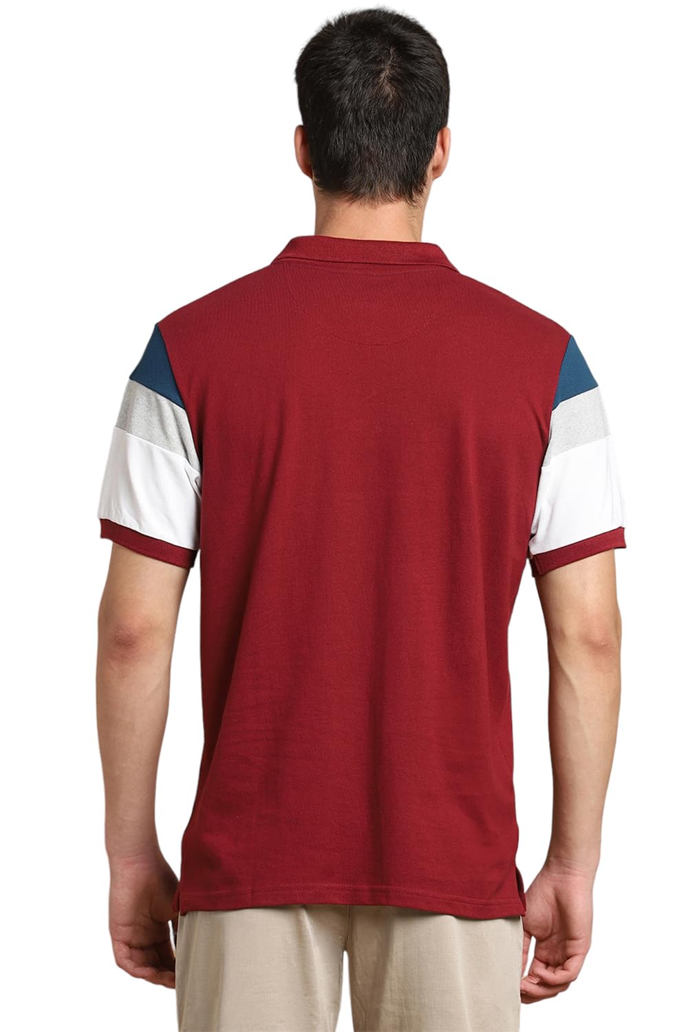Dennis Lingo MenS Cotton Maroon Color-Blocked Polo T-Shirt