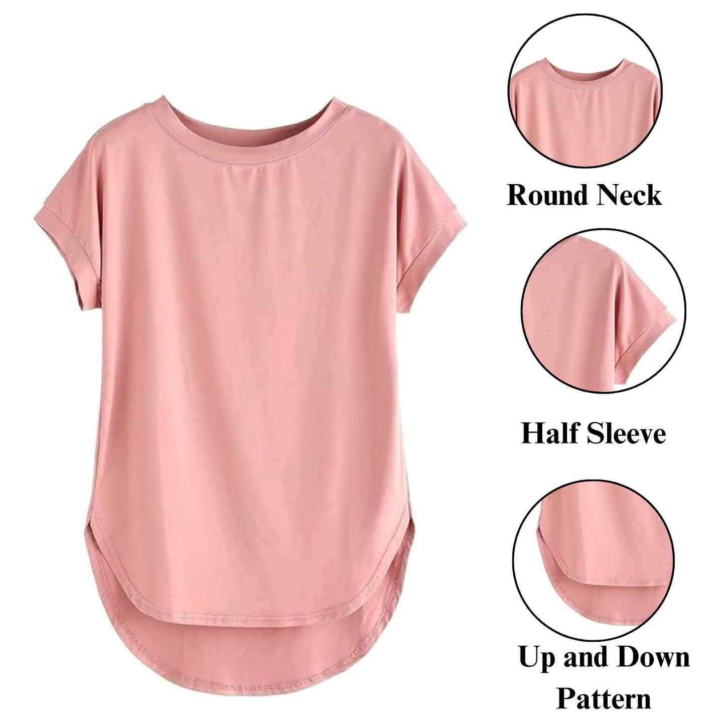 Fabricorn Womens Solid Regular Fit T-Shirt (GT01_UpDown4_P_Dusty Rose