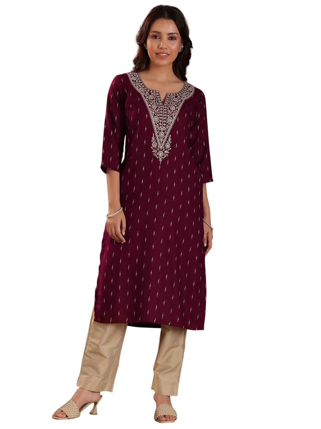 Libas WomenS Cotton Woven Design Straight Kurta (26967R Maroon