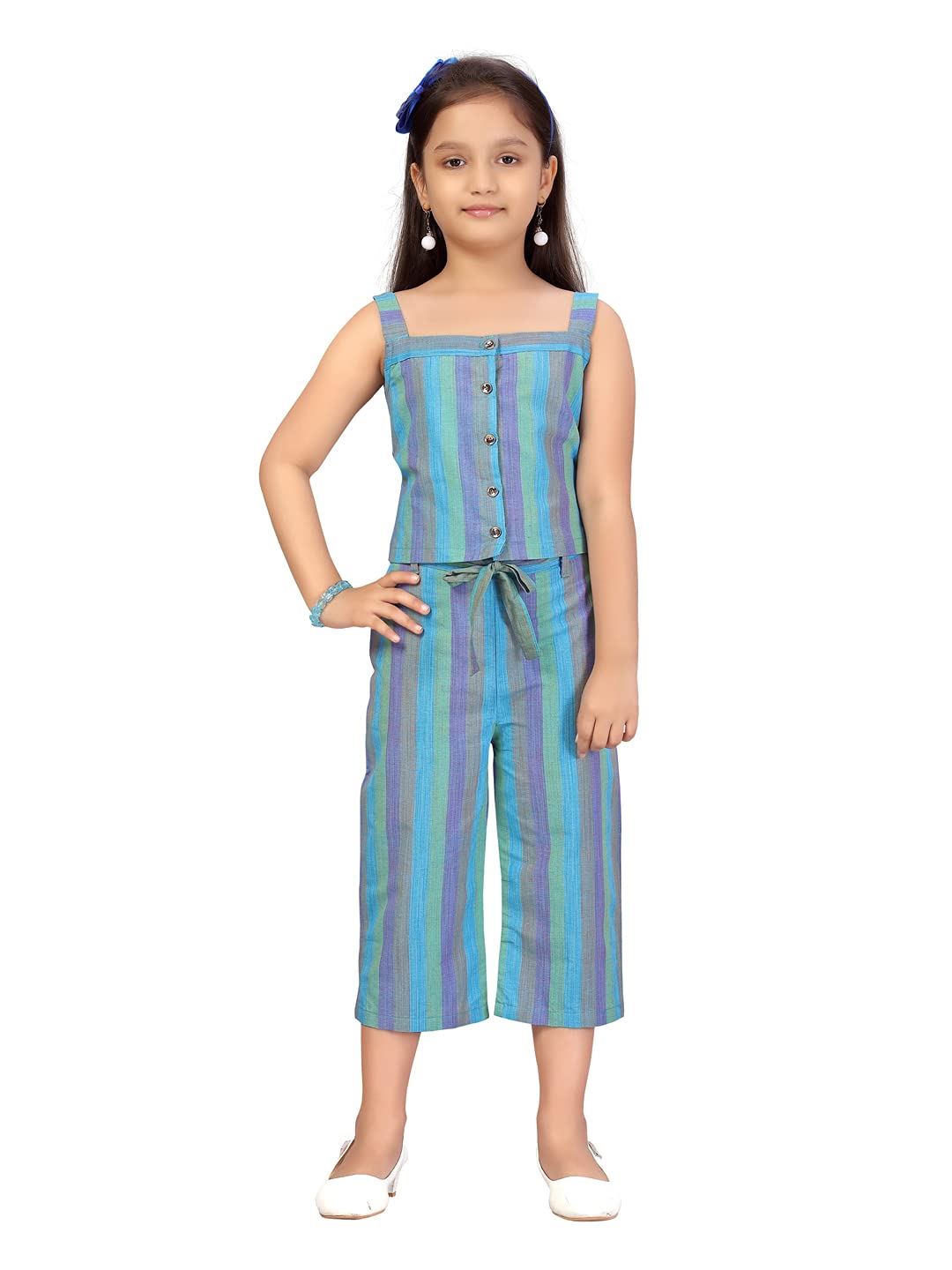 Aarika GirlS Cotton Top Pant Suit-Dress Set (Dr-158_Blue_30)