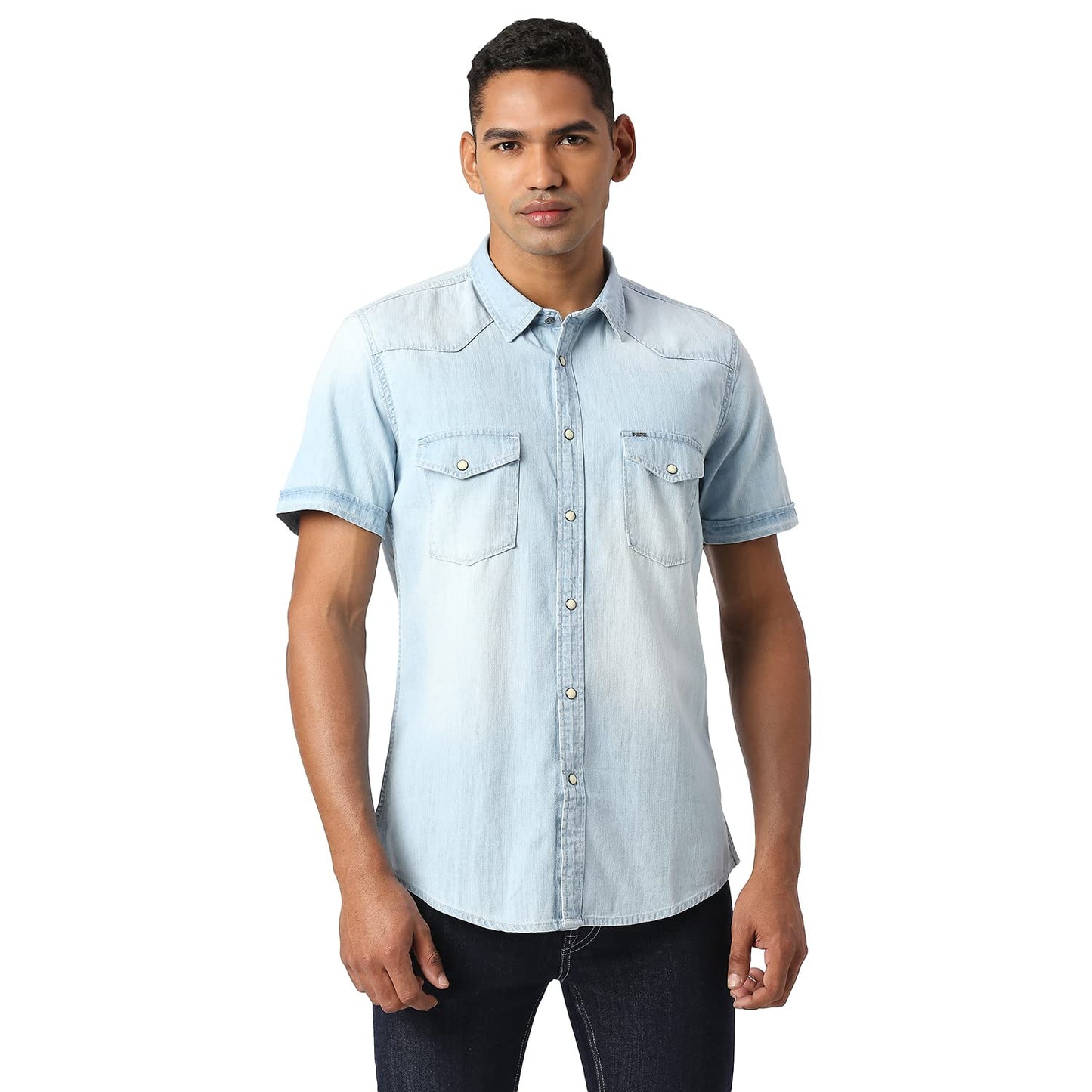 Pepe Jeans MenS Solid Regular Fit Shirt (Pm308001F49000Xxl_Ice Wash