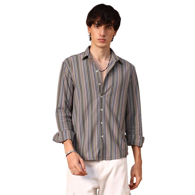 Campus Sutra Mens Multicolour Caribbean Shirt for Casual Wear | Spread Collar | Long Sleeve | Button Closure | Shirt Crafted wi