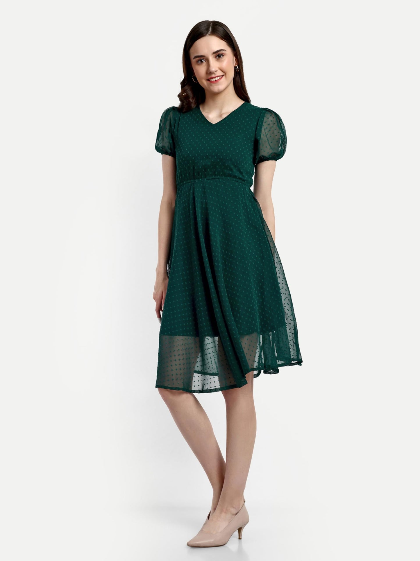Tagas Women'S Georgette A-Line Standard Length Dress (Op-3210-Green_M)