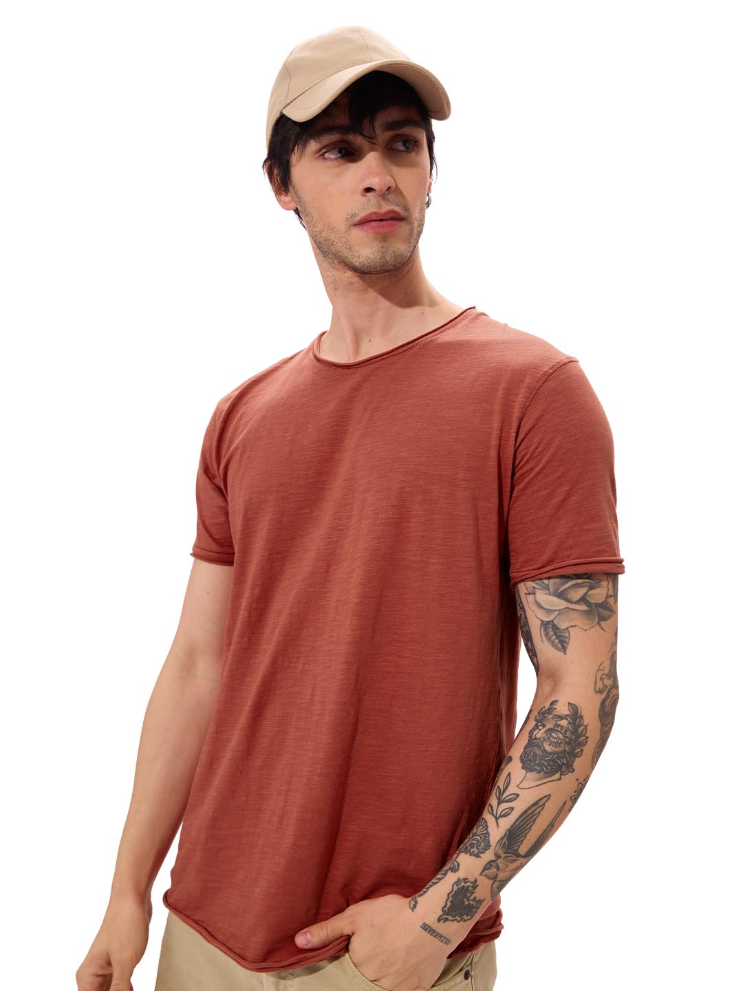 The Souled Store Rockstar Tee: Rusty Red Men and Boys Short Sleeves Round Neck Regular Fit Cotton T-Shirts