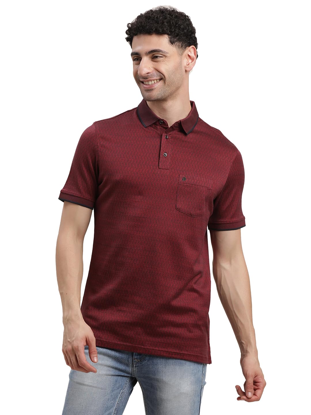 Turtle Men 100% Cotton Slim Fit Dobby Maroon Polo T-Shirt