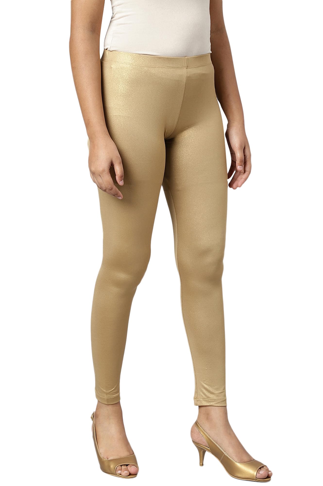 Aurelia Printed Tights for Women | Ankle Length Leggings for Women | Leggings for Women Gold