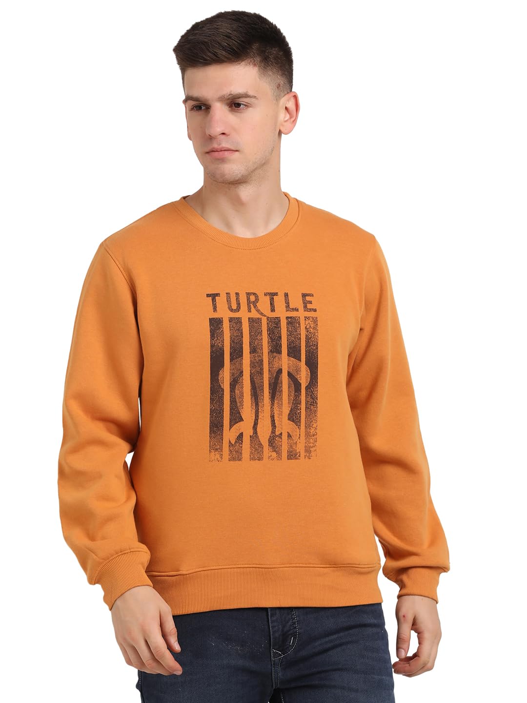 Turtle Men Poly Cotton Slim Fit Full Sleeve Mustard Sweatshirt