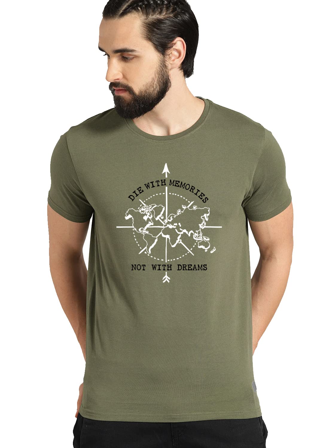 Adro Die With Memories Not With Dreams Mens Cotton Printed T-Shirt | R21-M-Die-Ol-L Olive Green