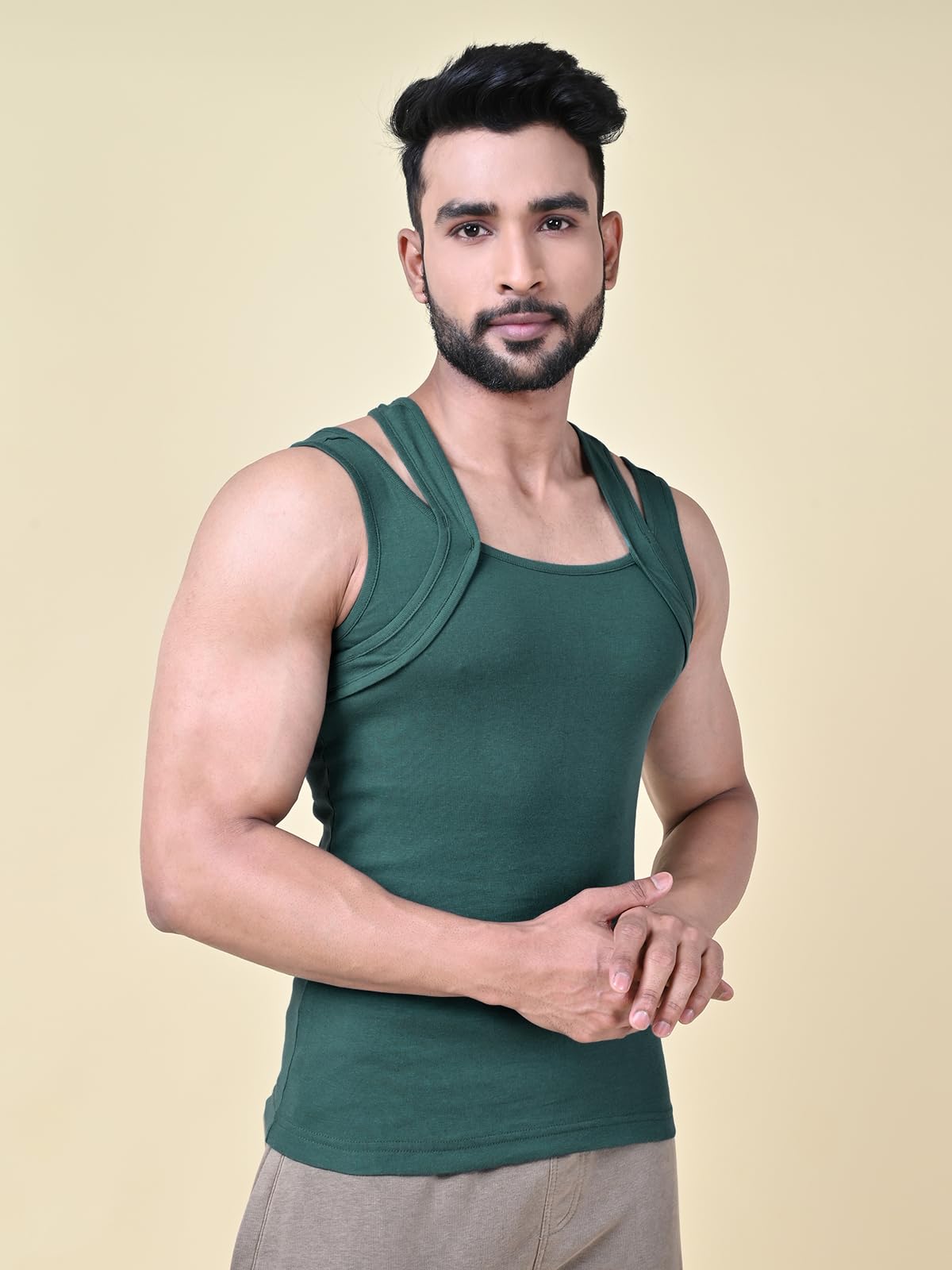 Rupa Solid Standard Colors by Athlefit X Gym Vest for Men, 100% Cotton Breathable and Stretchable Fabric, Racerback with Criss C