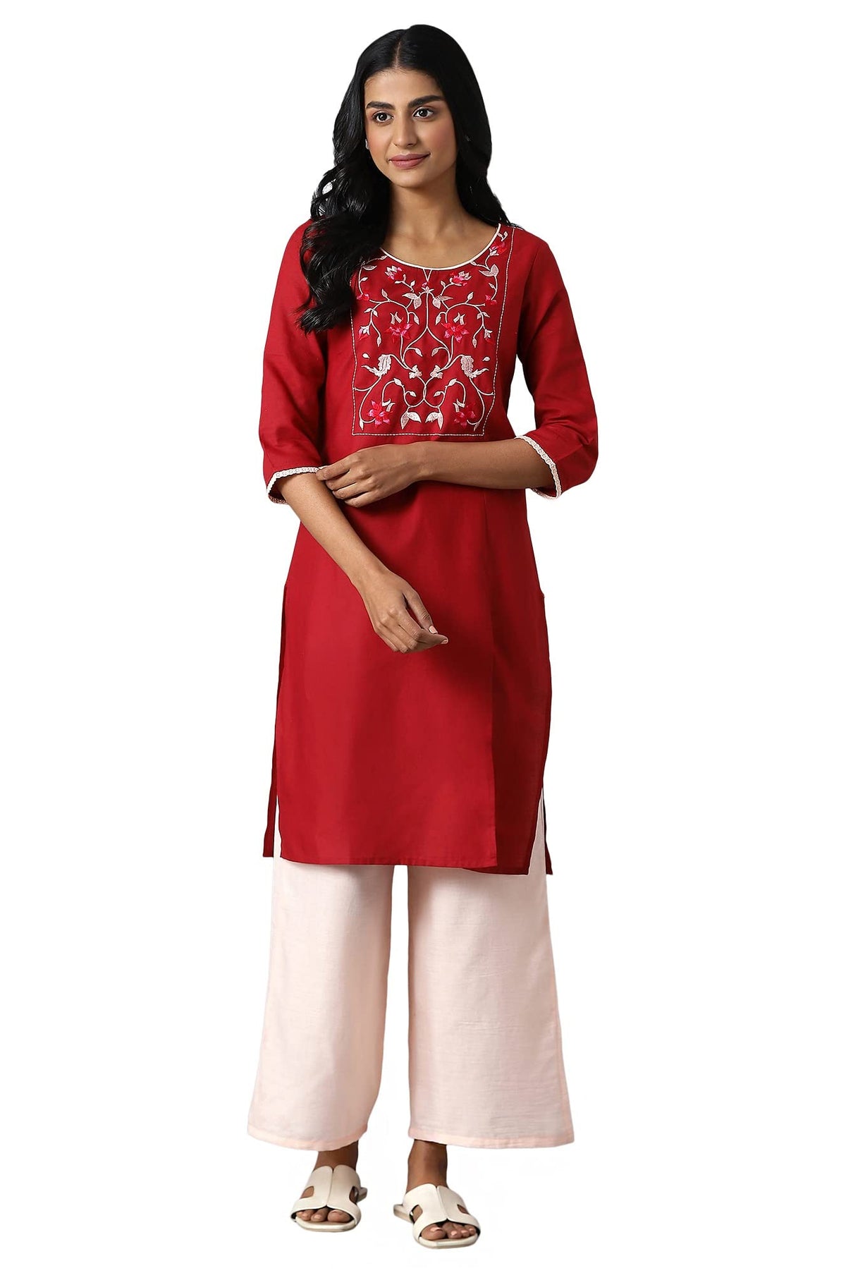 Aurelia Womens Cotton Blend Solid Straight Kurta & Palazzo