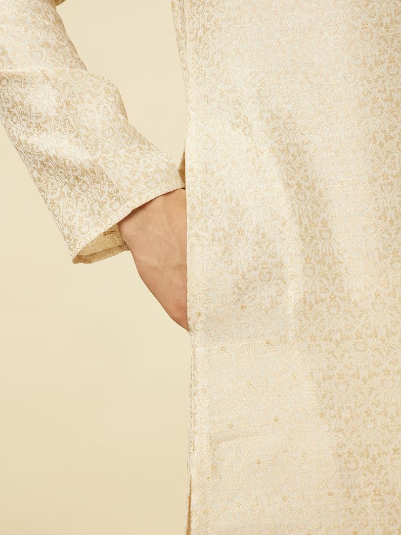 Manyavar Mens Beige Art Silk Kurta Pyjama Set