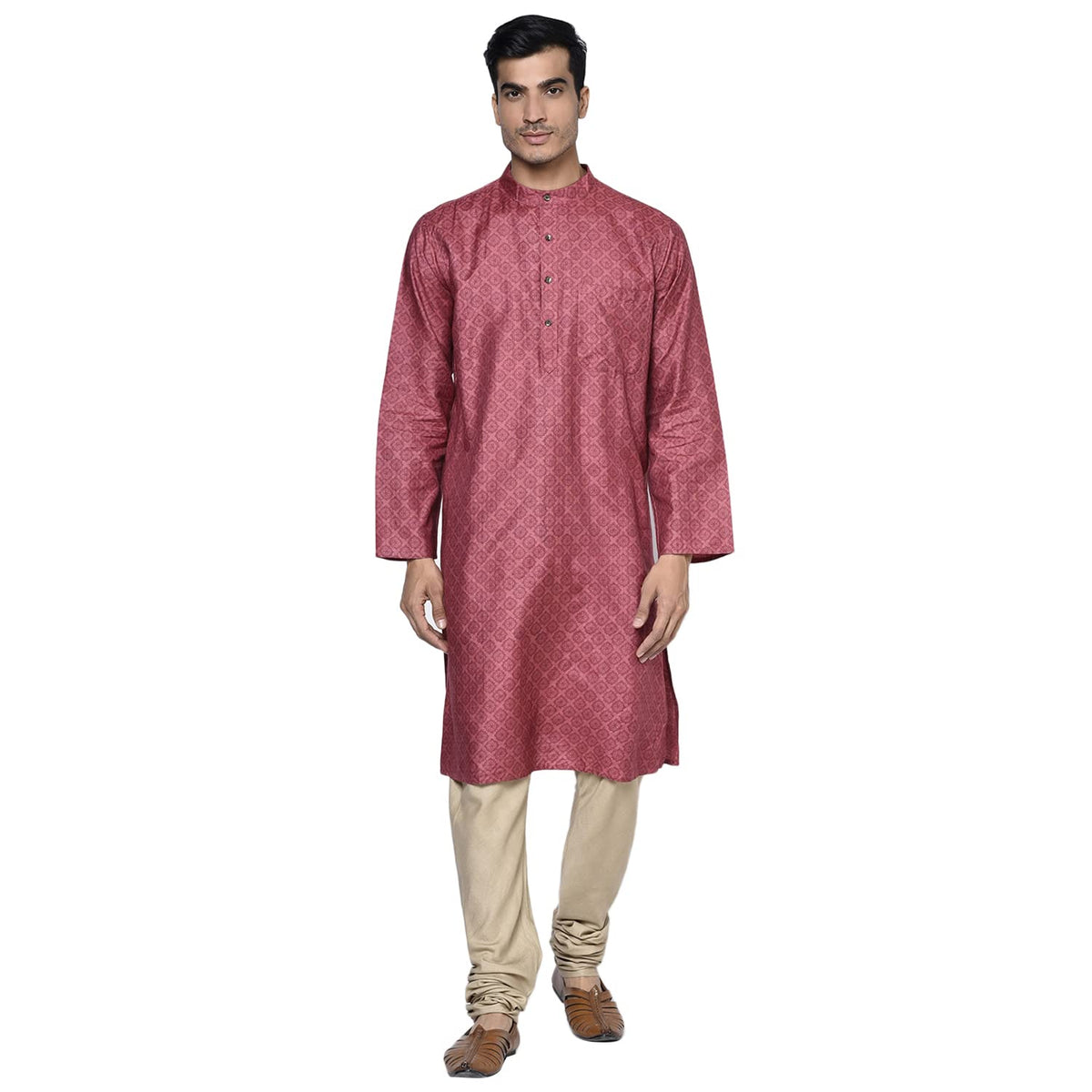 Fabindia MenS Silk Printed Comfort Kurta_Red_Xs