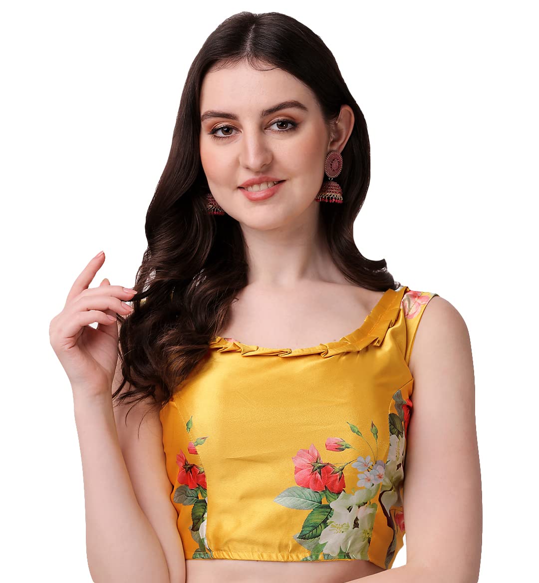Pujia Mills WomenS Multicolor Deep V Neck Heavy Shiny Gota Satin Sleeveless Readymade Blouse For Saree And Lehenga
