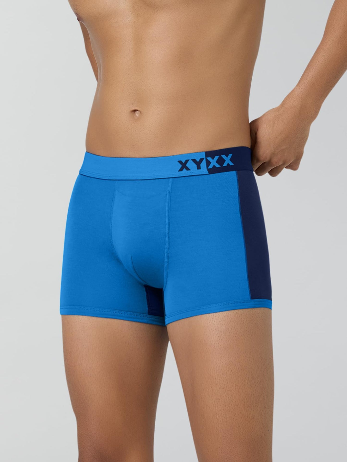 XYXX Mens Underwear Dualist IntelliSoft Antimicrobial Micro Modal Trunk Pack of 2 (Steel Grey & Black;Brilliant Blue & Black Ir
