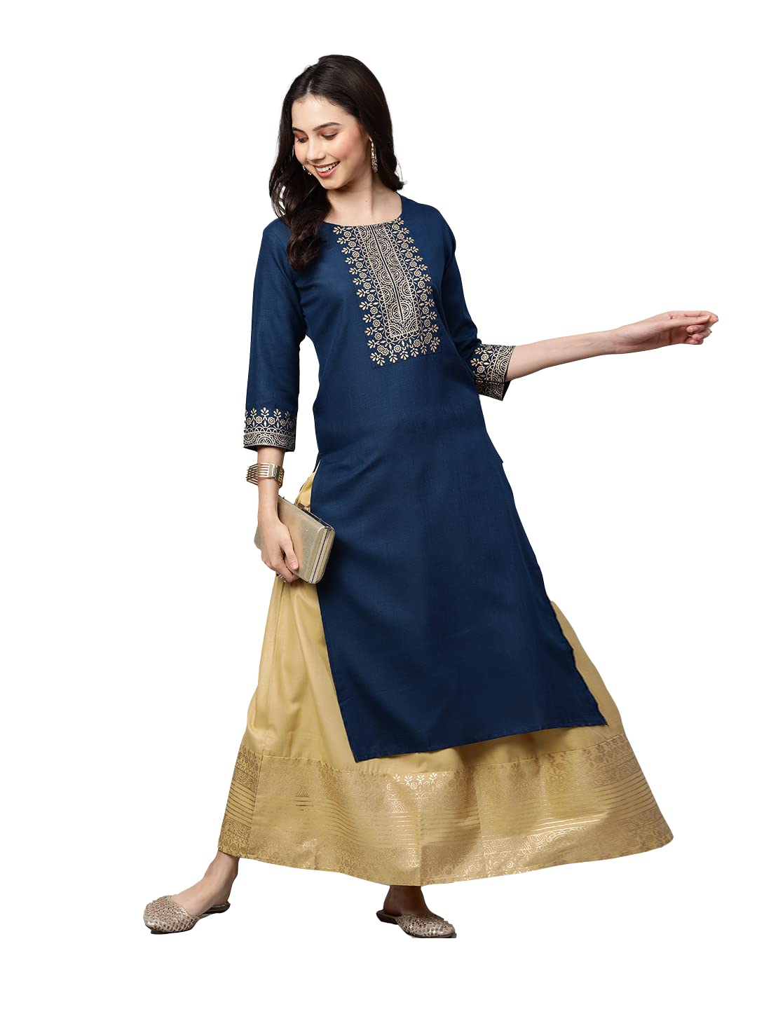 ANNI DESIGNER Womens Rayon Kurta with Skirt (Madam-JEE-Navy Blue_Dark XX-Large)