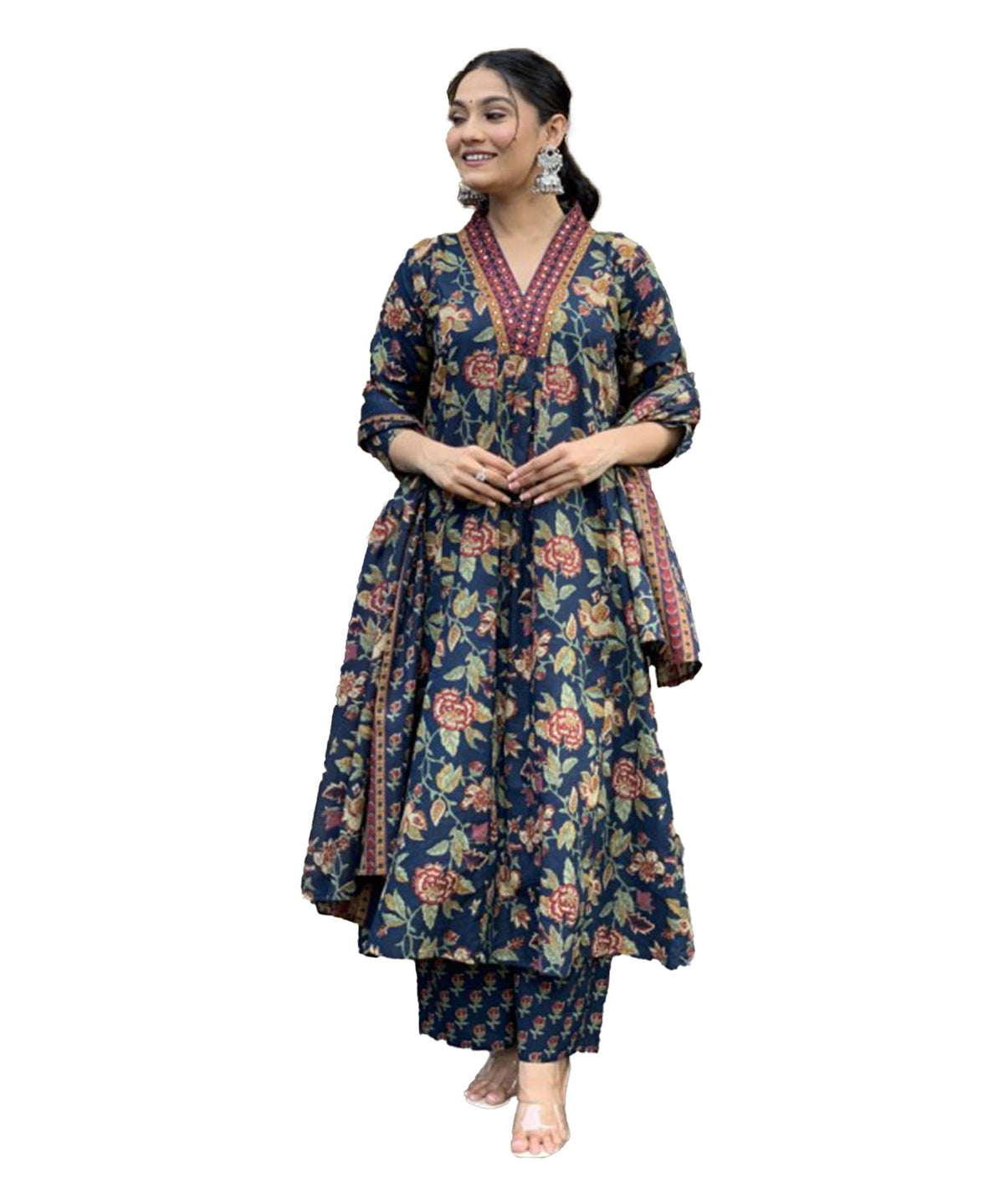 Lookmark WomenS Cotton Blend Floral Printed Kurta Plazzo Set With Dupatta Suitable For Every Indian Occasion (Az-Lm-Og-Ks2171 N