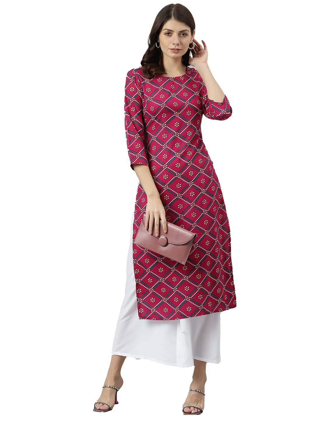 ANNI DESIGNER Women Crepe Straight Printed Kurta (Jaan Pink_M_NEW01_Pink_Medium)