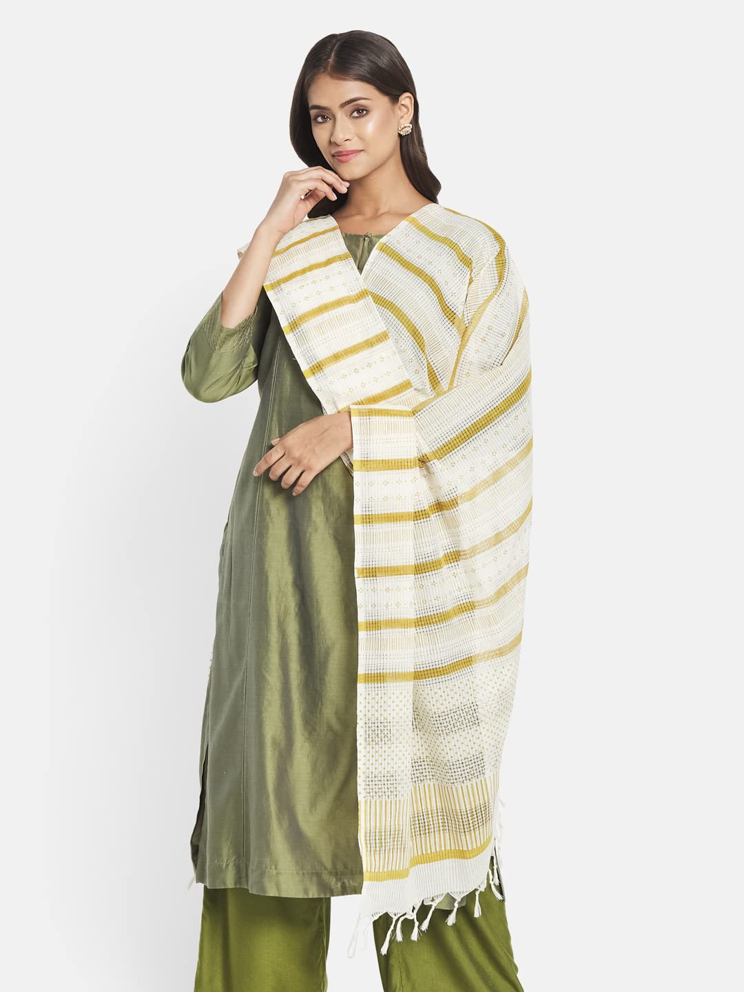 Fabindia Women Cotton Printed Dupatta Mustard_FREESIZE