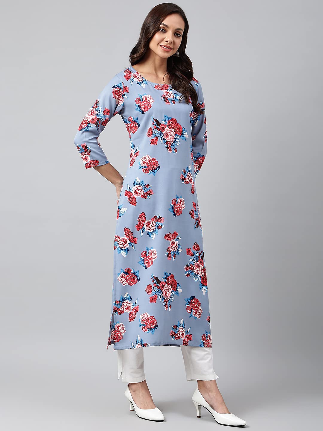 GoSriKi Women's Crepe Straight Printed Kurta (Sanju-GO)