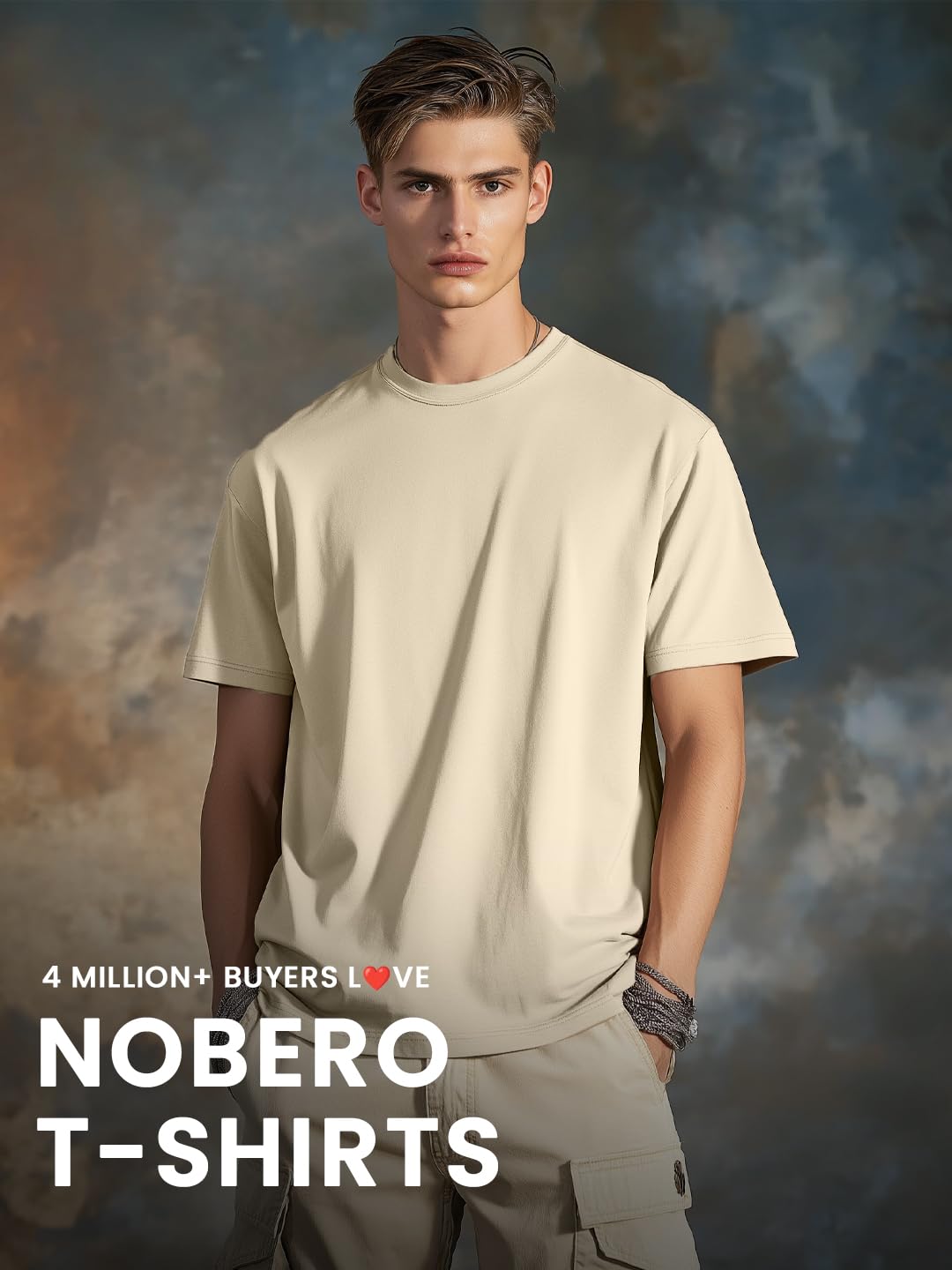 Nobero MenS Cotton Solid Regular Fit T Shirt (1M-Twts-R0008_Sand/Powder Blue/Aloe Green)