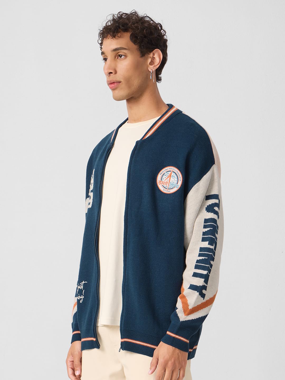 The Souled Store Official ISRO : to Infinity Oversized Pullovers for Men and Boys Blue