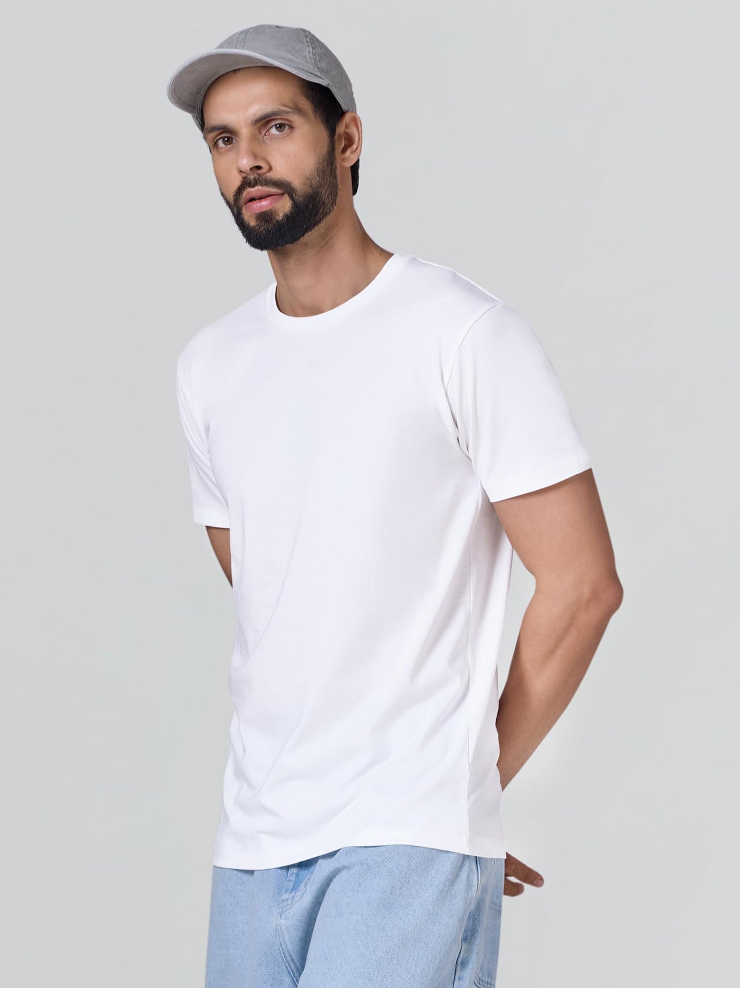 XYXX Iconique Mens Solid Supima Cotton T-Shirt | Round Neck Tshirts | Half Sleeves | Solid-Regular Fit | Polar White
