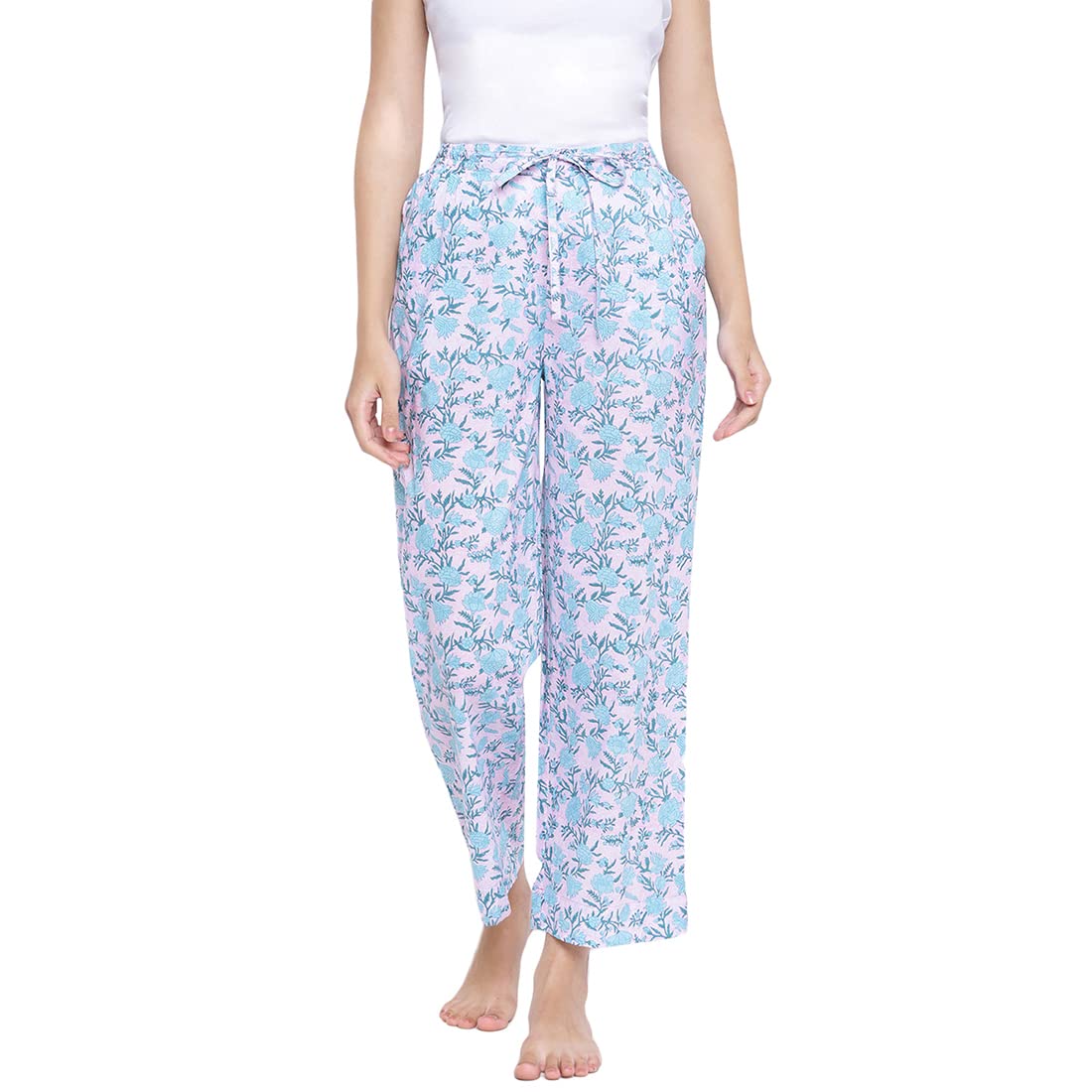 Fabindia Women Cotton Hand Block Print Pyjama Pink_L