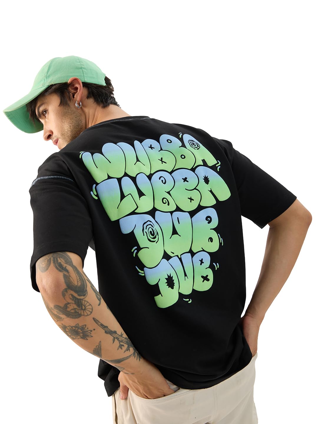 The Souled Store Official Rick & Morty: Wubba Lubba Dub Dub Men and Boys Short Sleeve Round Neck Black Graphic Printed Cotton Ov