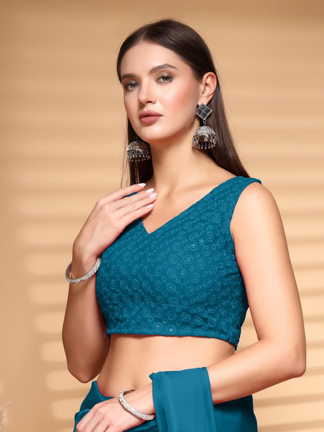 Oomph! Readymade Blouse For Women, Cotton, Sleeveless, V-Neck, Rbbl608