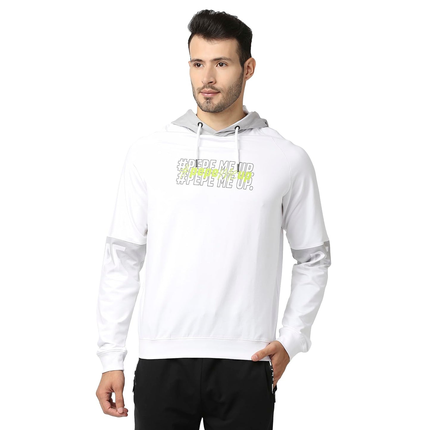 Pepe Jeans Mens Cotton Blend Hooded Neck Regular Lopez Placement Printed Sweatshirt, White,M