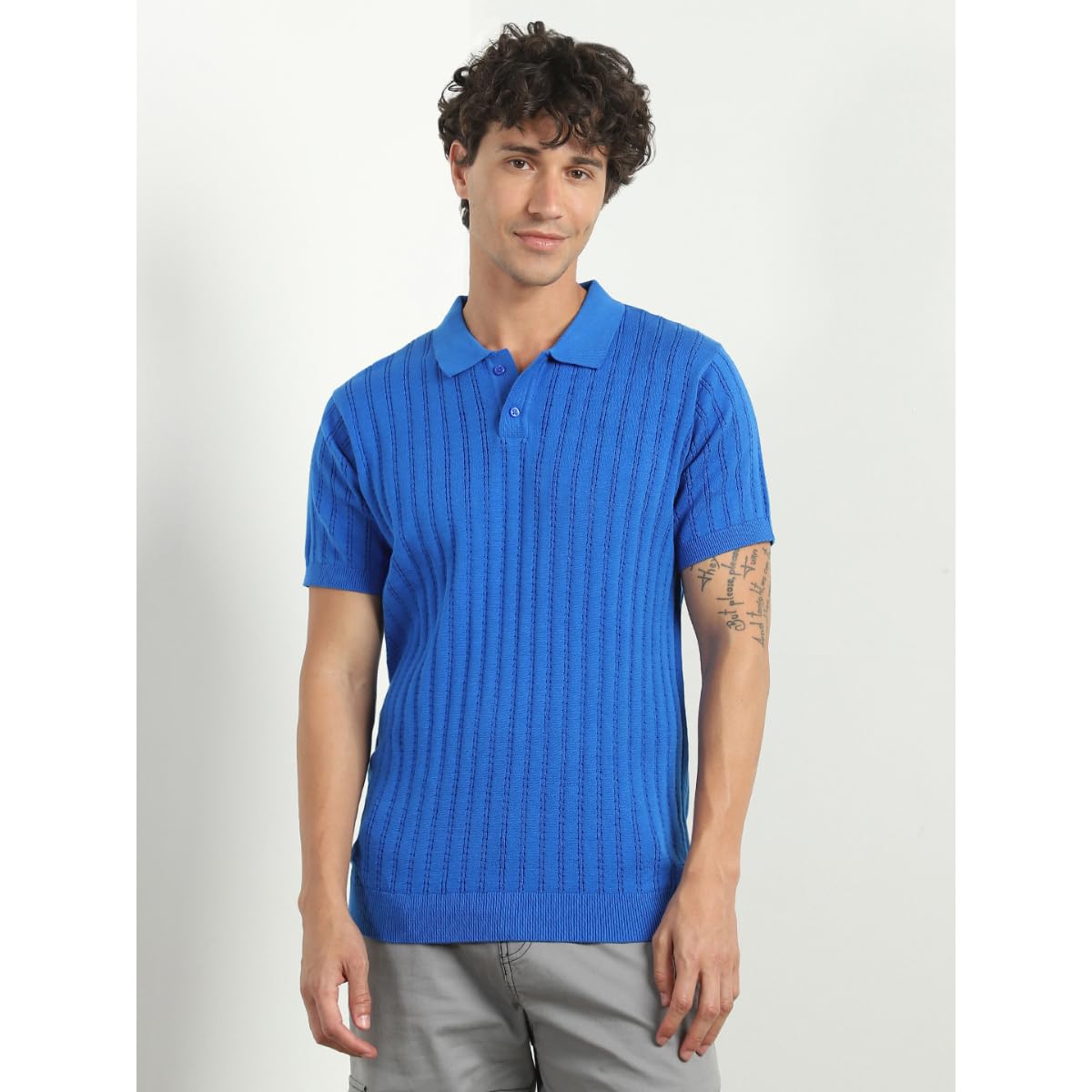 Nobero MenS Self Design Regular Fit Polo Shirt (1M-Twpo-R0017_Victoria Blue