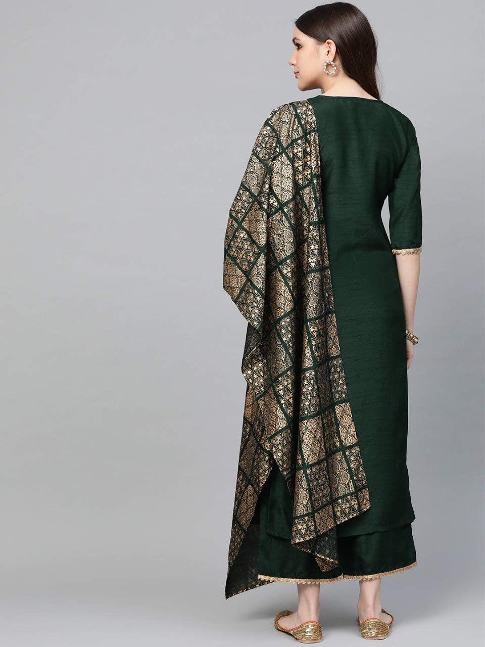 GoSriKi Women's Cotton Regular Kurta and Palazzos & Dupatta