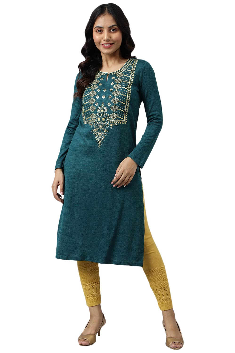 Teal Zari Embroidered Winter Kurta