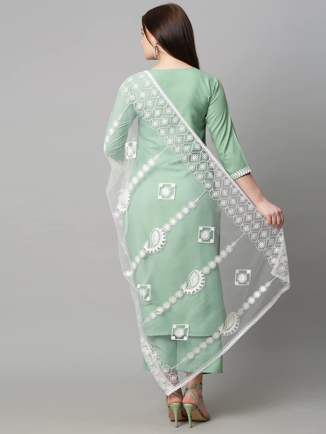 GoSriKi Women's Cotton Blend Kurta with Palazzo & Dupatta (Coin-GO_Pista_XX-Large)