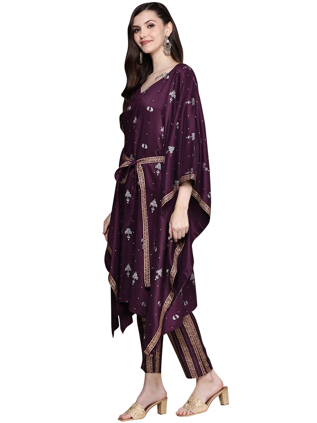 ZIYAA Women's Purple Crepe Straight Kurta And Pant Set(ZIKUCR3853ANDPA)