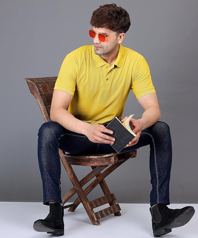 Baghadbillo MenS Regular Fit Solid Polo Half Sleeve T-Shirt Yellow