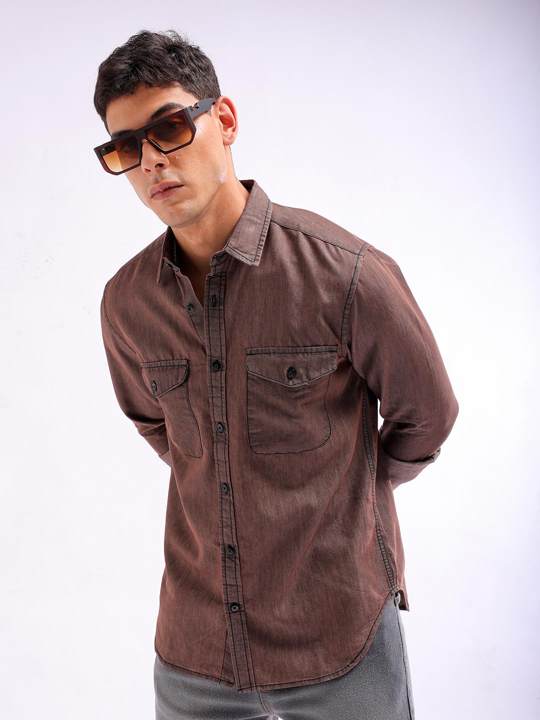 The Indian Garage Co Mens Regular Fit Shirt (0723-CSLDNMSRT-01_Black Denim