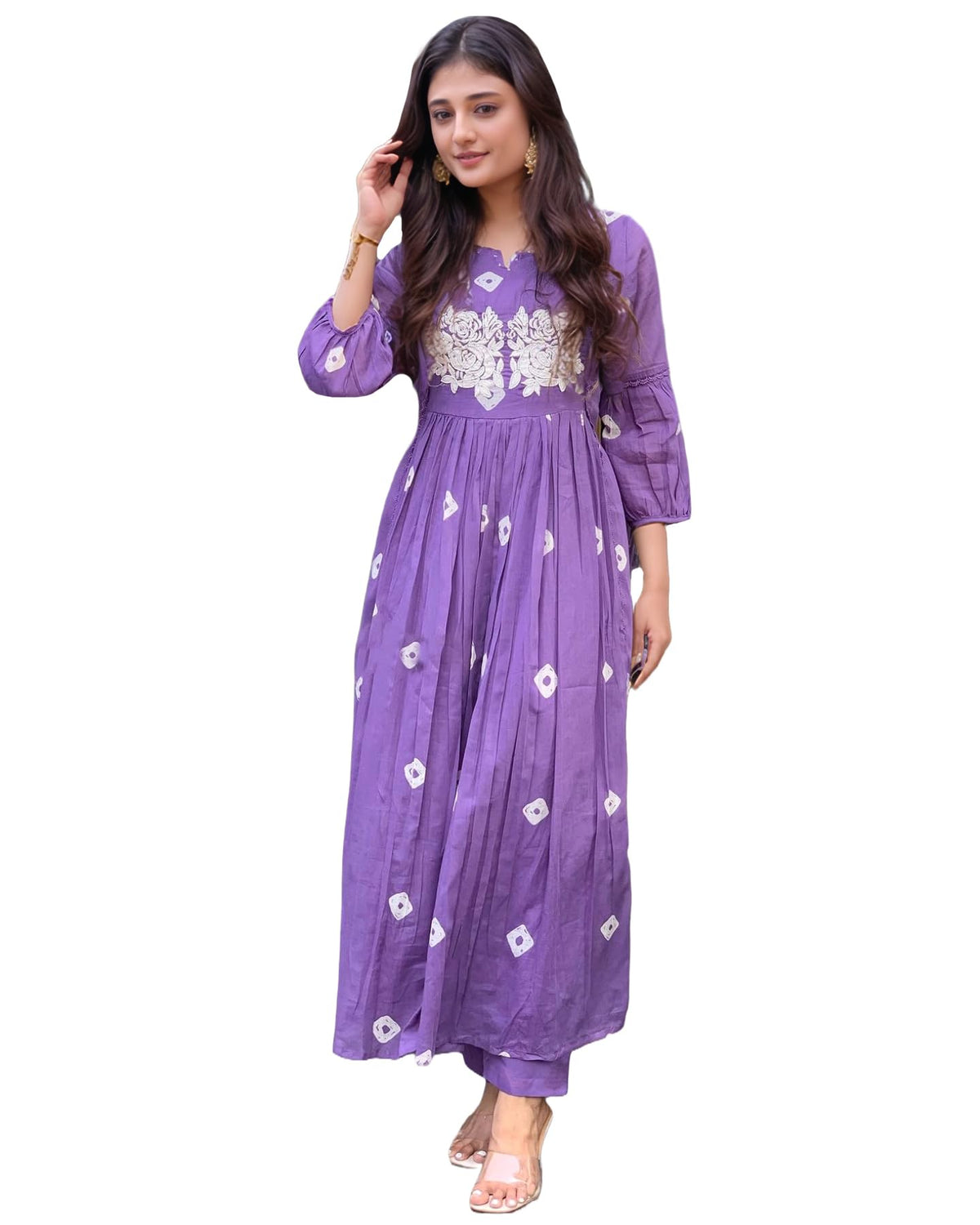 ANNI DESIGNER Womens Rayon Viscose Printed Anarkali Kurta with Pant