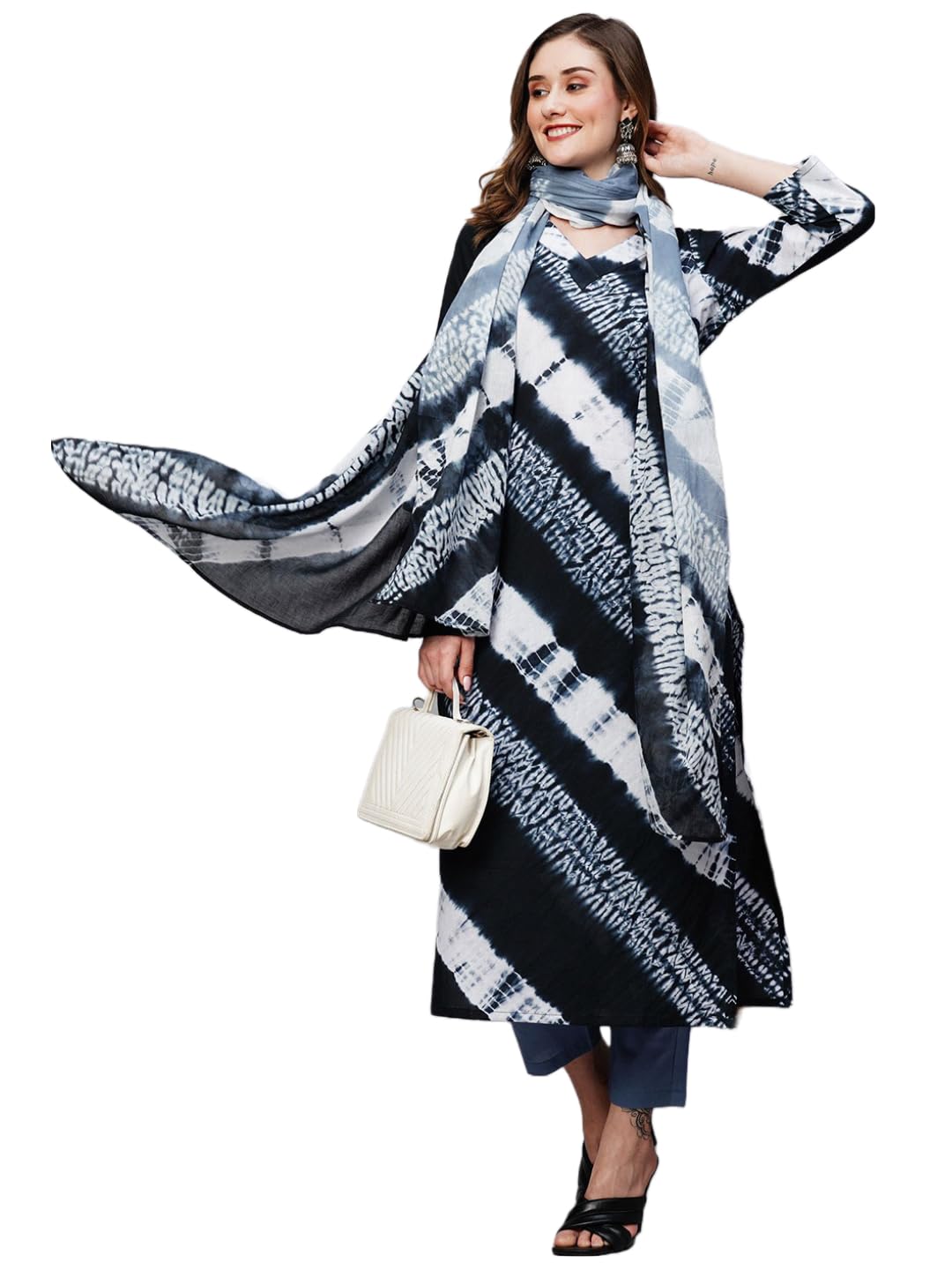 ANNI DESIGNER Womens Cotton Blend Staright Printed Kurta with Pant & Dupatta (Sana Blue)