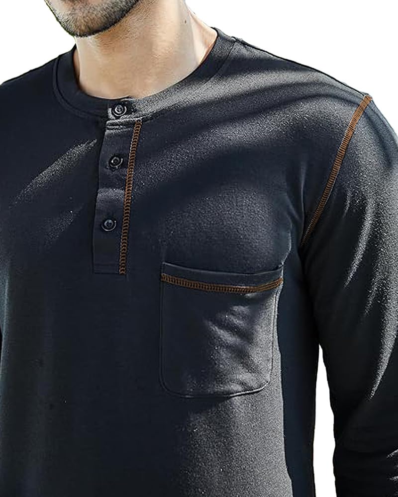 Nobel Monk MenS Solid Regular T-Shirt |Henley Neck Full Sleeve T Shirts For Men Black