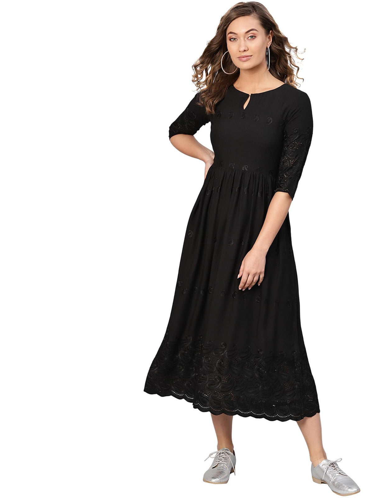 Libas WomenS Viscose Rayon A-Line Long Casual Dress (8404Mj_Black