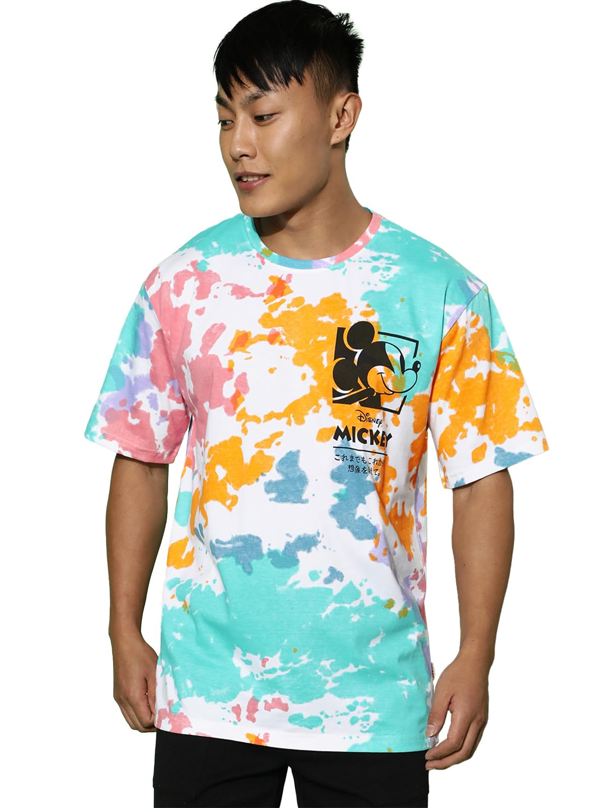 Veirdo Mens Cotton Oversize Fit Round Neck Short Sleeve Original Dineys Mickey Merch Tie-Dye T-Shirt
